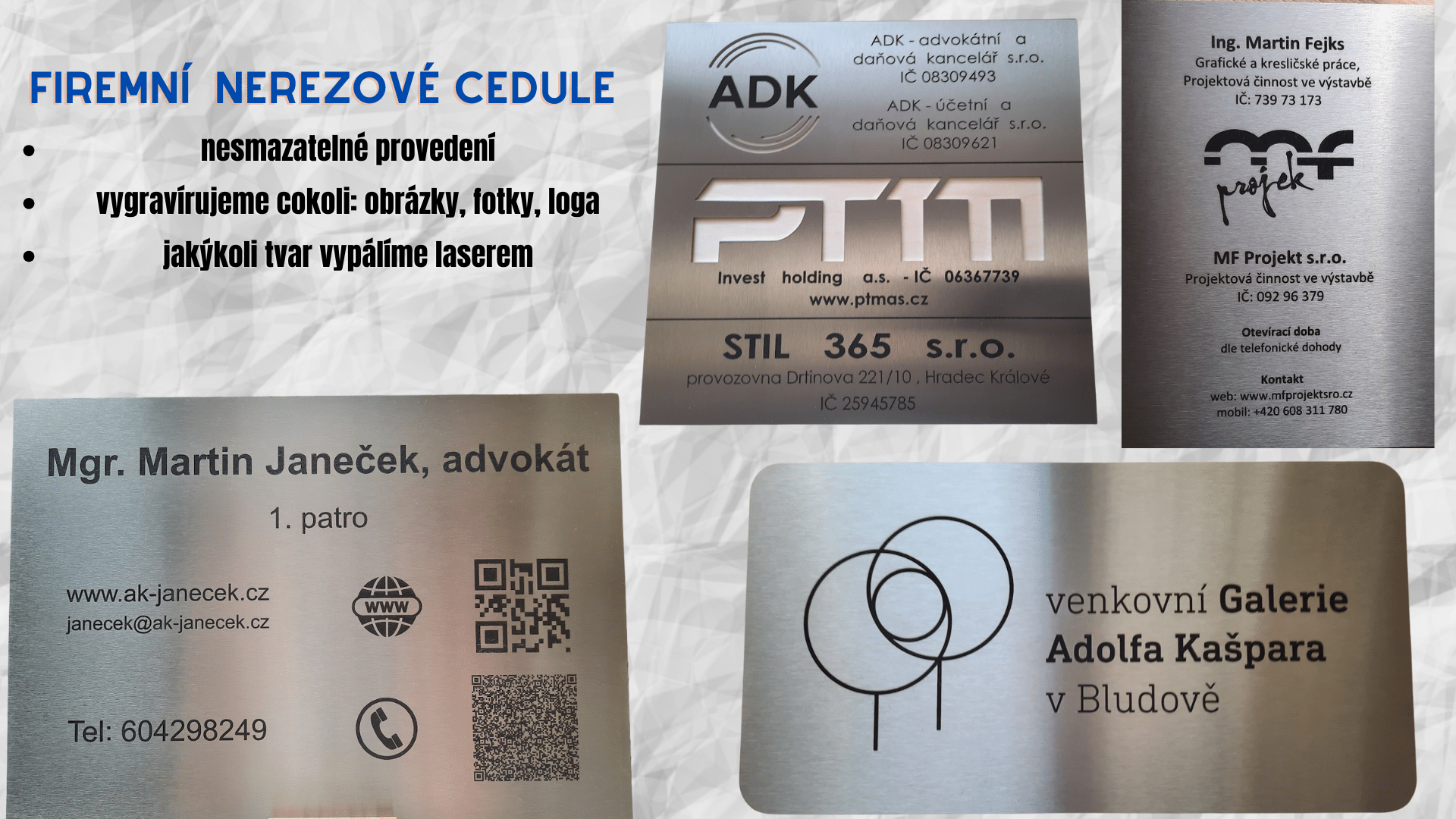 Firemní nerezové cedule